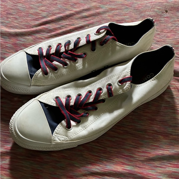 Converse White Sneakers with Red and Blue Accents - Picture 1 of 3